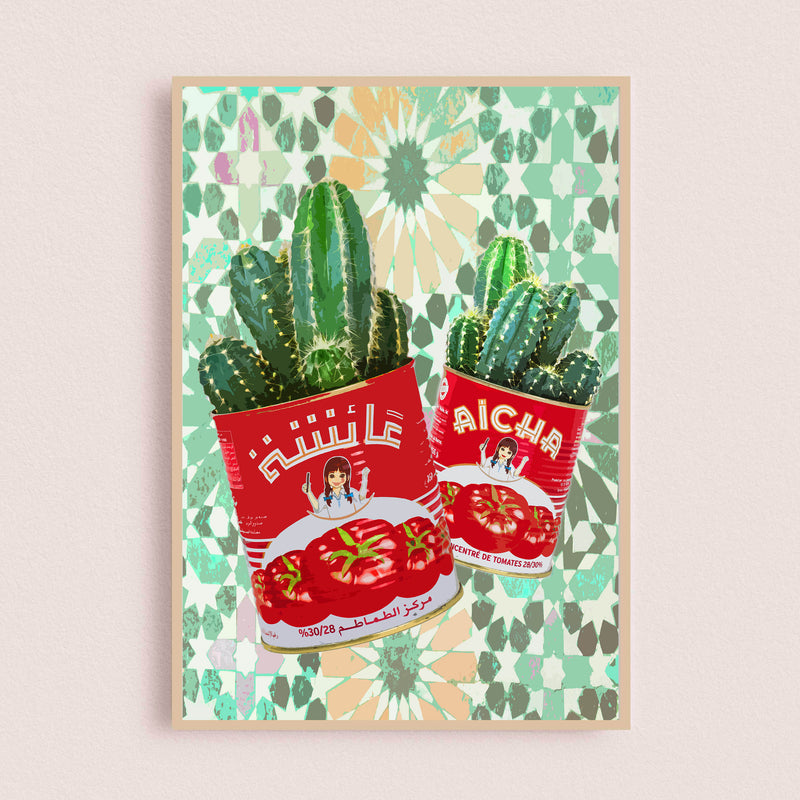 Affiche Pop Art | Cactus AÏcha fond zellige